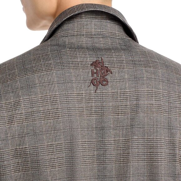 Hugo Boss Men's HUGO Hellys Check Pattern Zip Front Jacket Snap Cuffs Med Brown - Picture 3 of 7